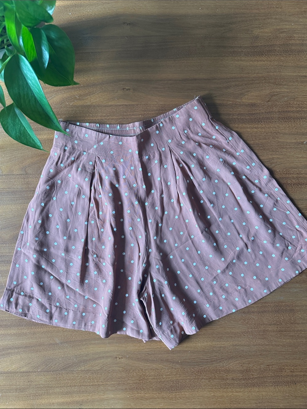 Vintage Terracotta Polka Dot High-Waist Shorts